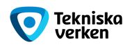 Tekniska verkens logotyp består av en blå triangelformad ikon med en central punkt, följt av företagets namn i fet, svart text.
